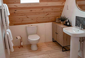 Glamping cabin bathroom Suffolk