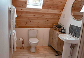 Glamping cabin bathroom Suffolk
