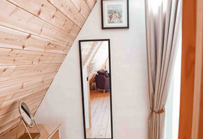 Glamping cabin bedroom Suffolk