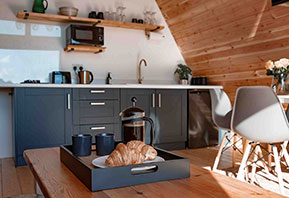 Glamping cabin kitchen Suffolk