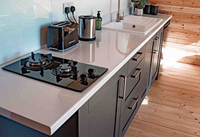 Glamping cabin kitchen Suffolk