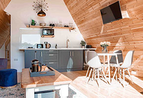 Glamping cabin kitchen Suffolk